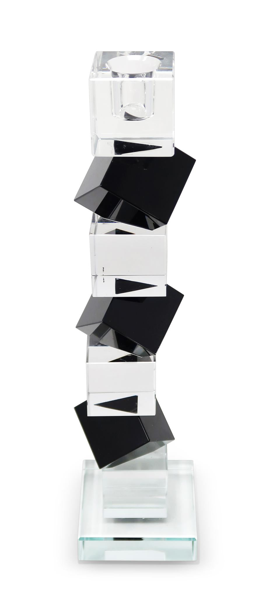 12" Black And Clear Crystal Tabletop Taper Candlestick