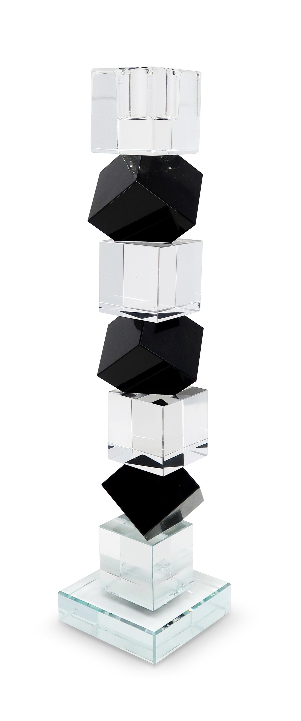12" Black And Clear Crystal Tabletop Taper Candlestick