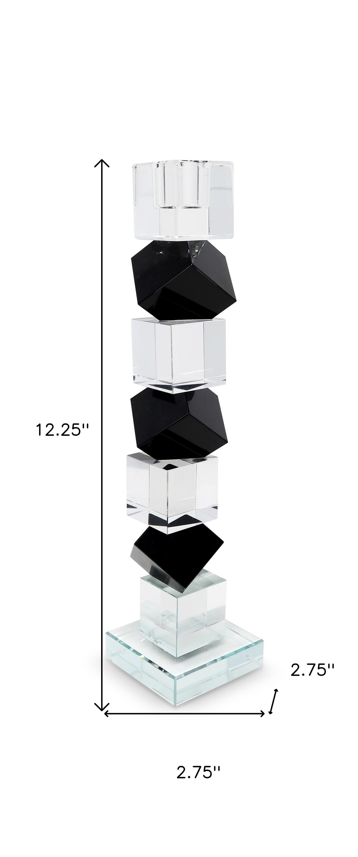 12" Black And Clear Crystal Tabletop Taper Candlestick