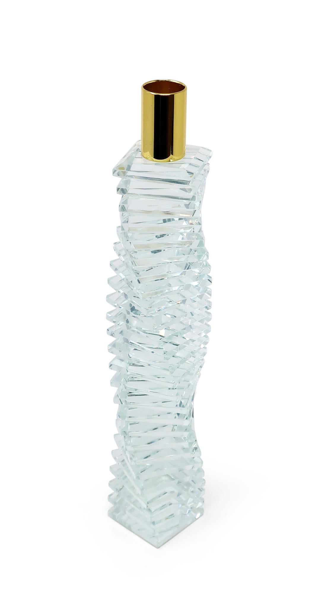 12" Clear And Gold Twisted Crystal Tabletop Taper Candlestick