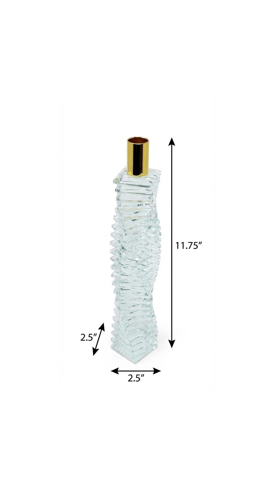 12" Clear And Gold Twisted Crystal Tabletop Taper Candlestick