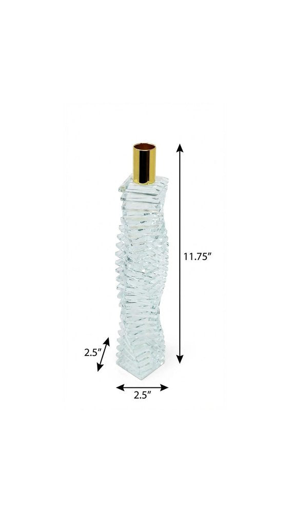 12" Clear And Gold Twisted Crystal Tabletop Taper Candlestick