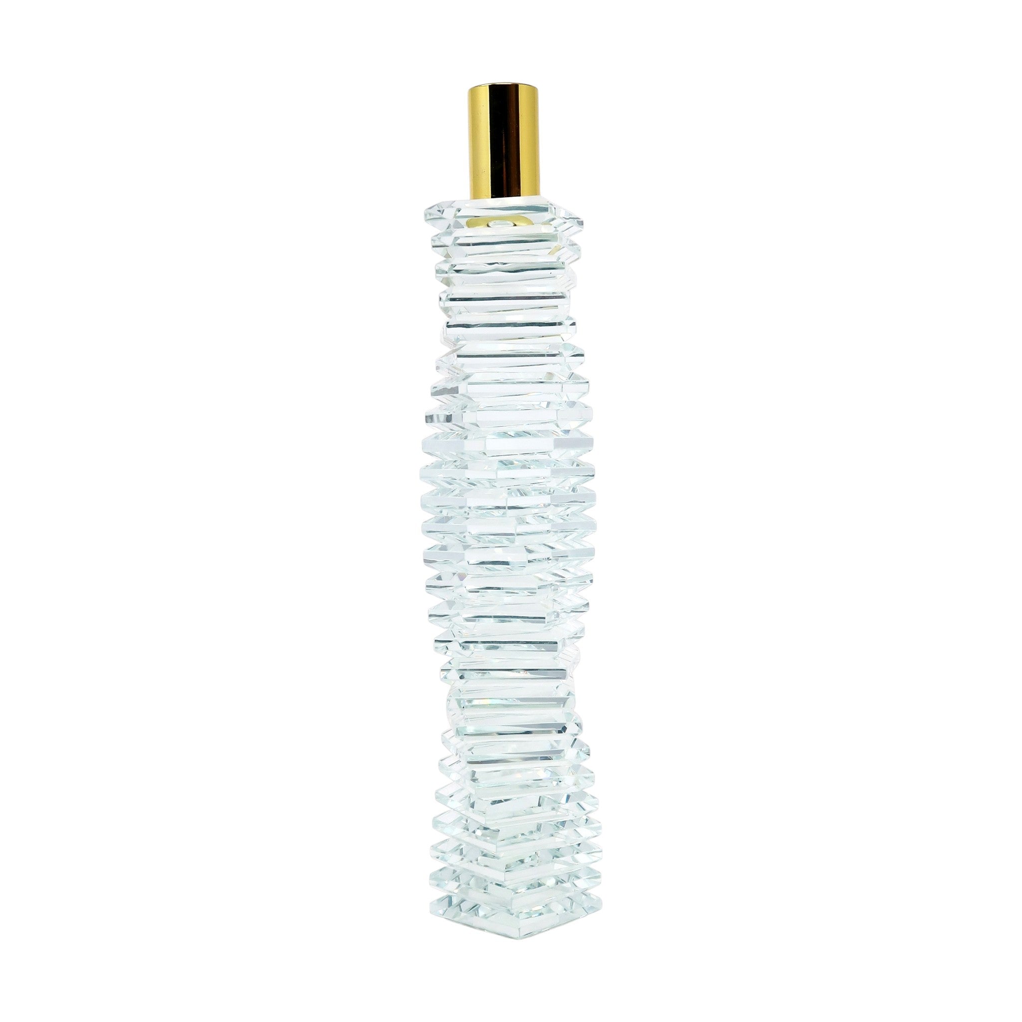 12" Clear And Gold Twisted Crystal Tabletop Taper Candlestick