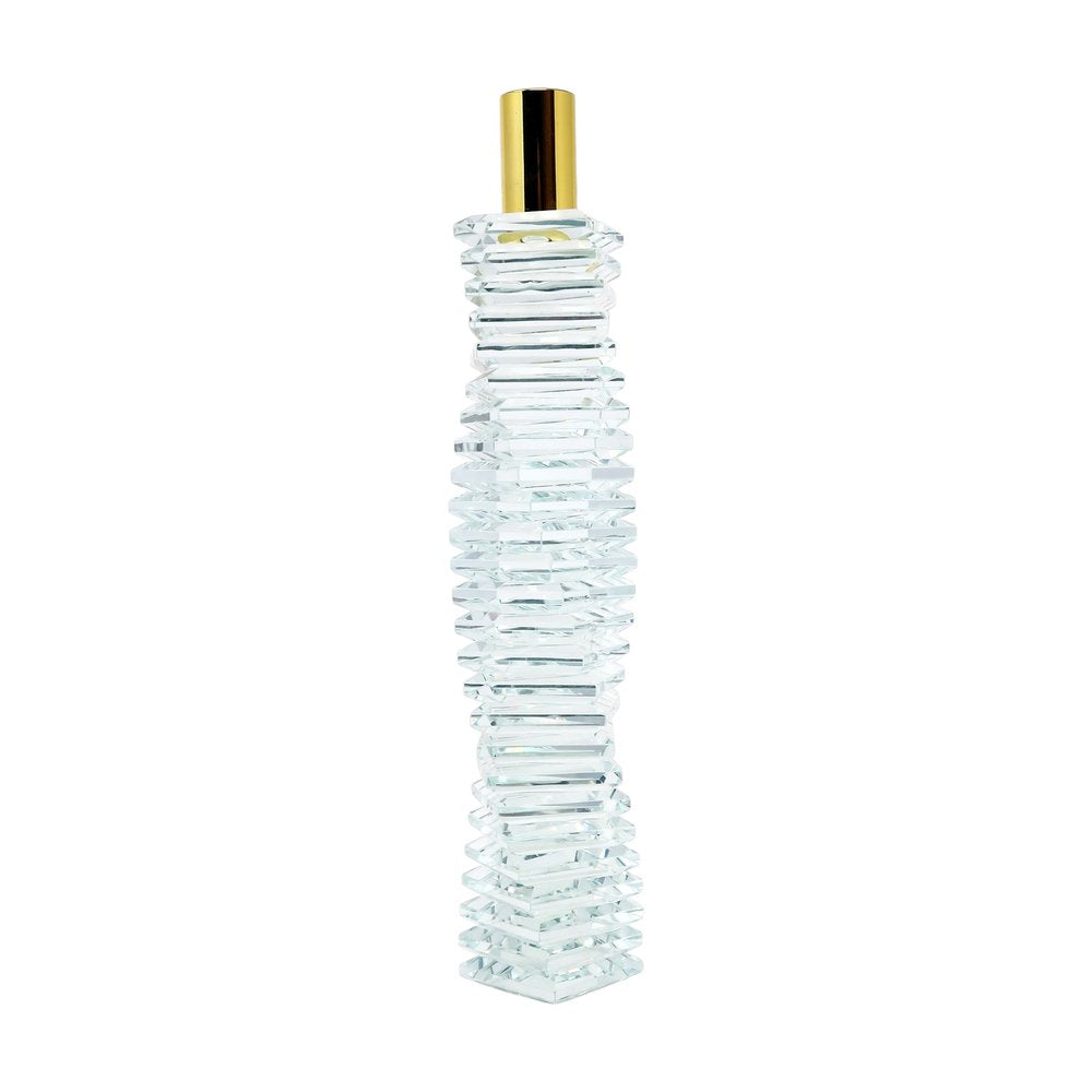 12" Clear And Gold Twisted Crystal Tabletop Taper Candlestick