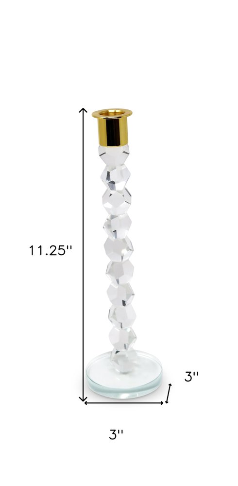 11" Gold Abstract Crystal Tabletop Wedding Taper Candlestick