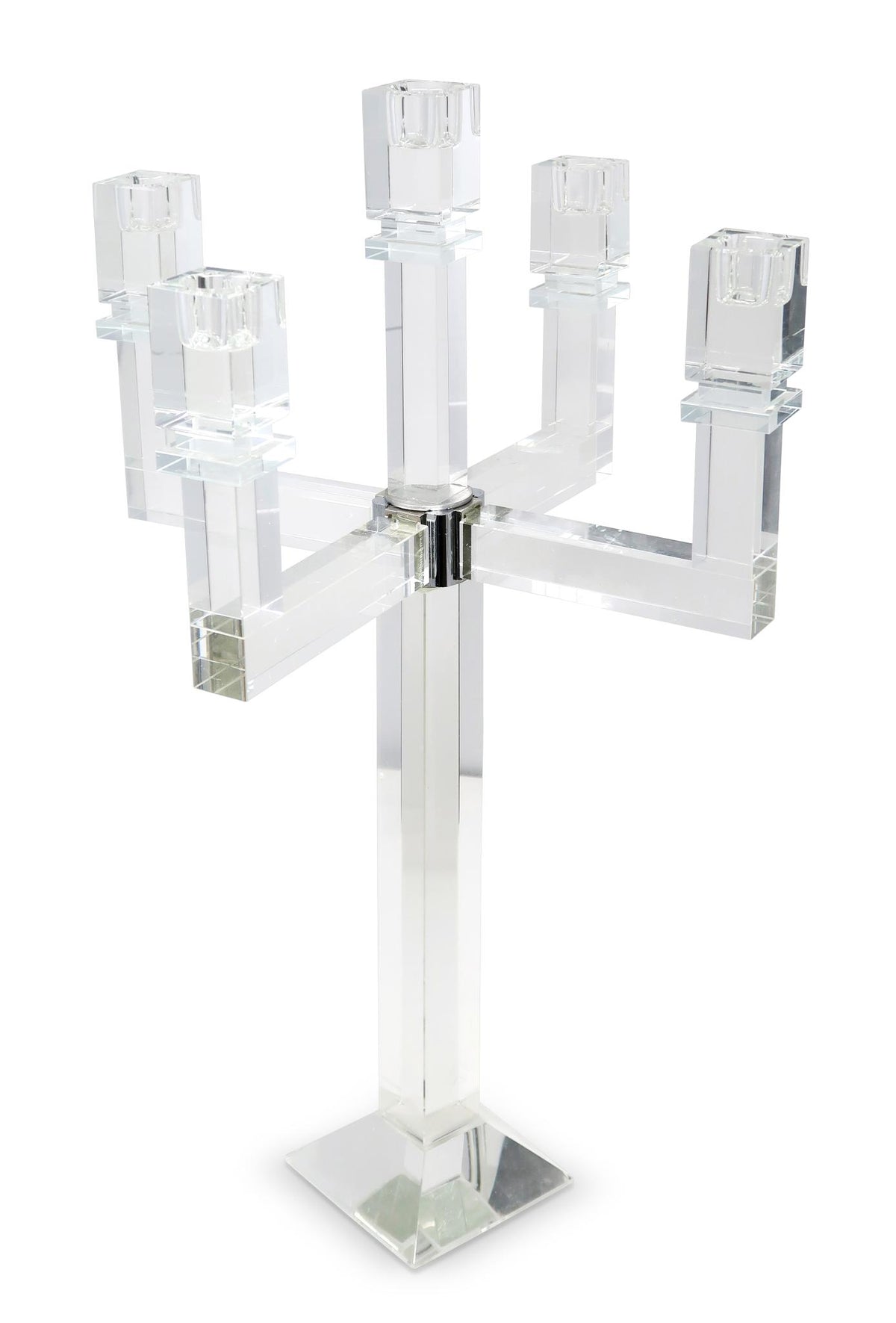 20" Clear Faceted Crystal Tabletop Candelabra Candle Holder