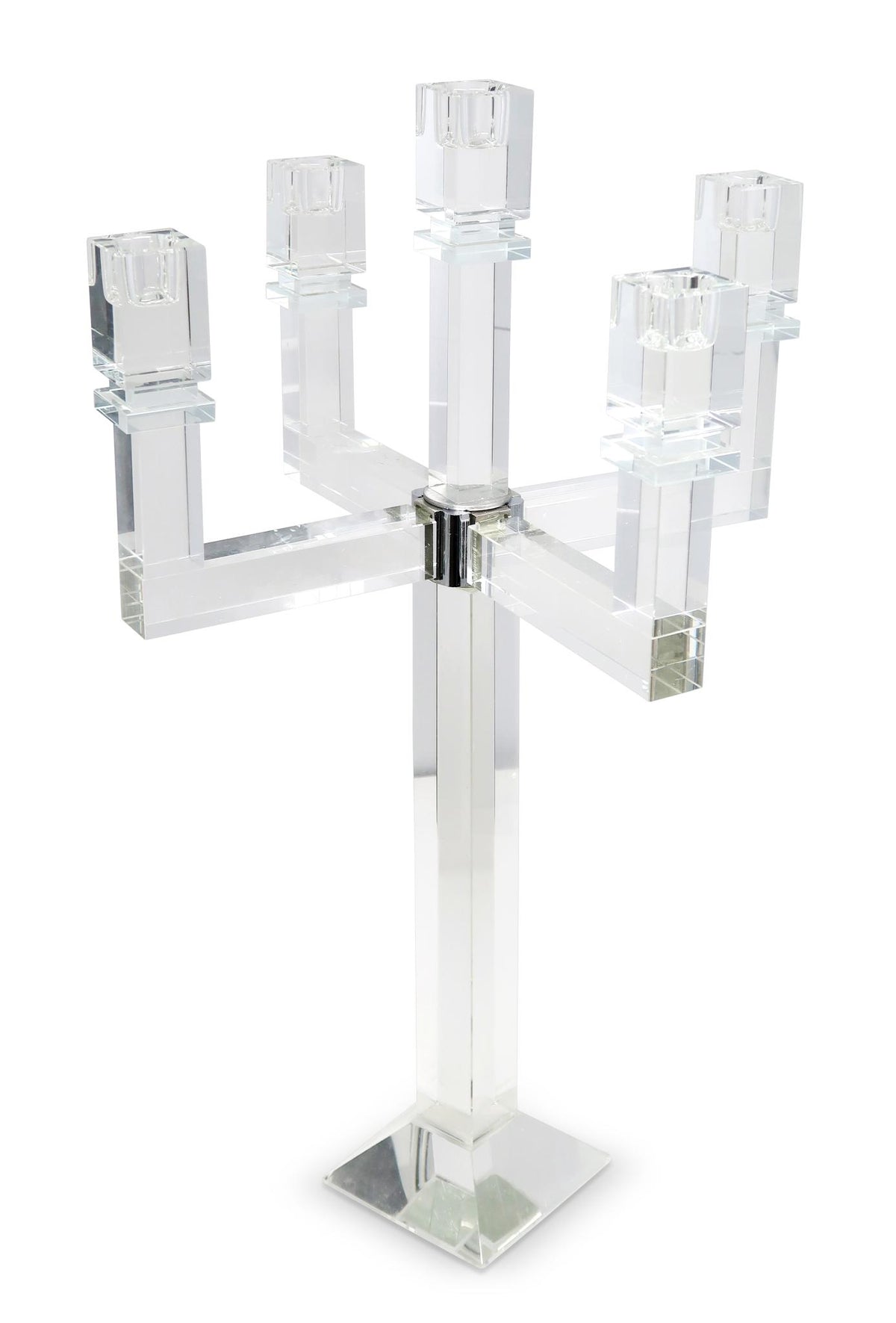 20" Clear Faceted Crystal Tabletop Candelabra Candle Holder