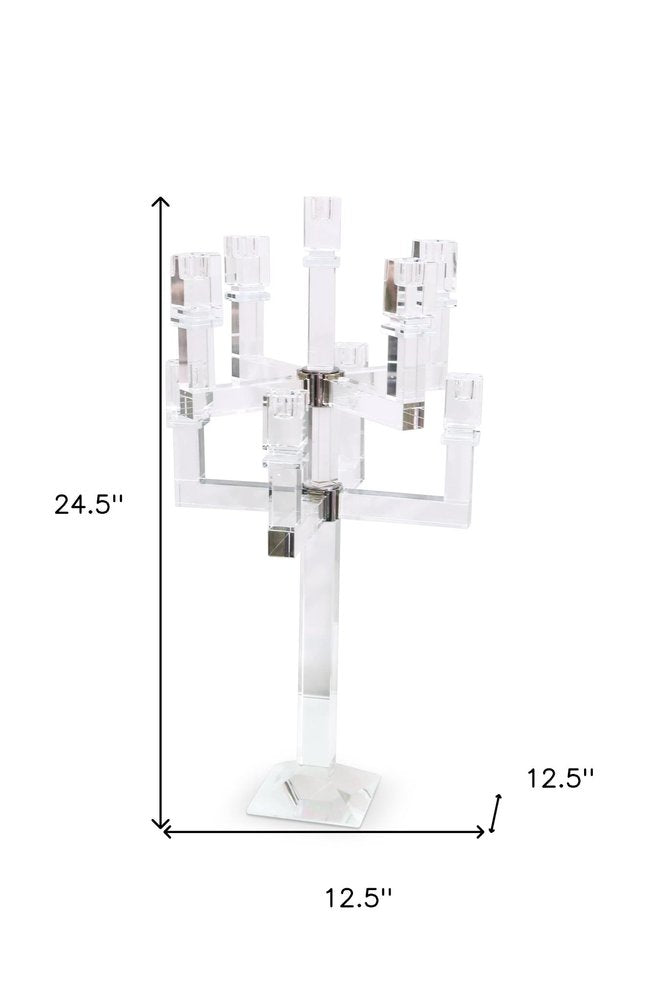 25" Clear Faceted Crystal Tabletop Candelabra Candle Holder