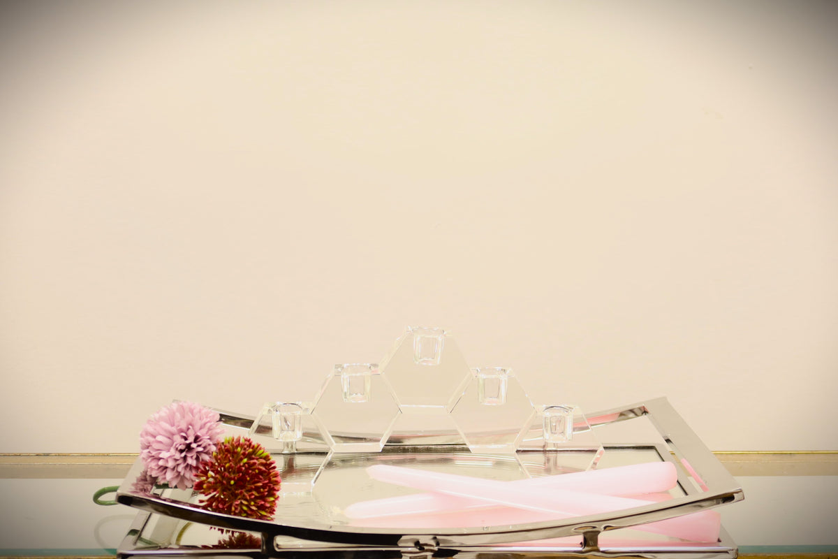 5" Clear Crystal Geometric Tabletop Candelabra Candle Holder