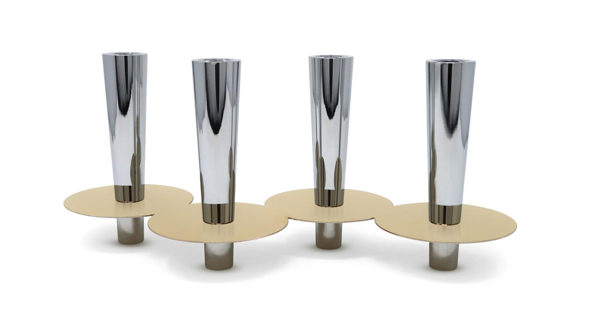 6" Silver And Gold Stainless Steel Tabletop Four Light Taper Candle Holder