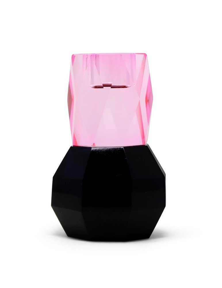 5" Pink And Black Faceted Crystal Tabletop Taper Candlestick