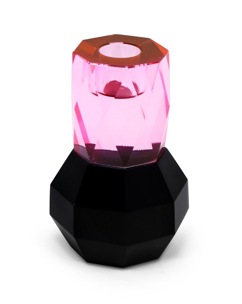 5" Pink And Black Faceted Crystal Tabletop Taper Candlestick