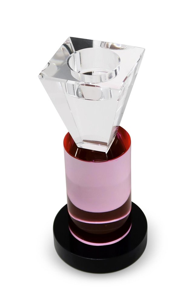7" Pink Abstract Crystal Tabletop Wedding Taper Candlestick