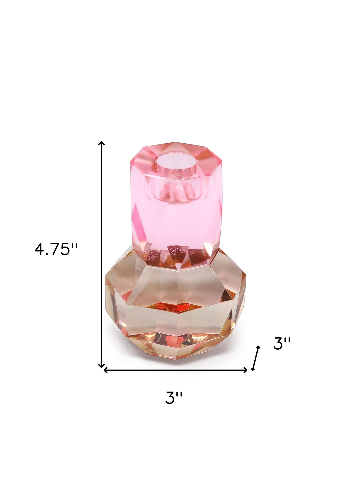 5" Pink And Clear Faceted Crystal Tabletop Taper Candlestick