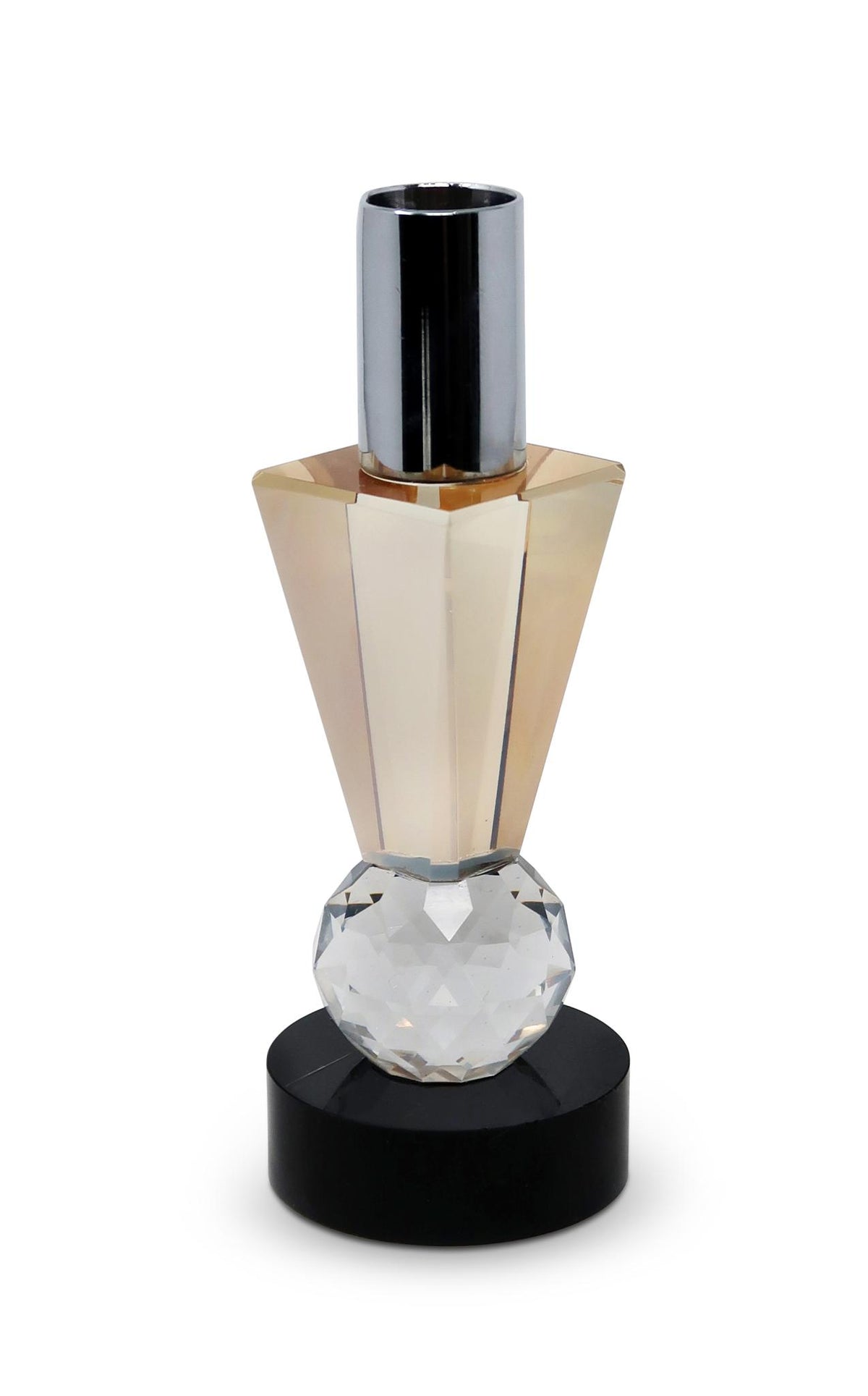 6" Silver Amber Clear And Black Faceted Crystal Tabletop Taper Candlestick