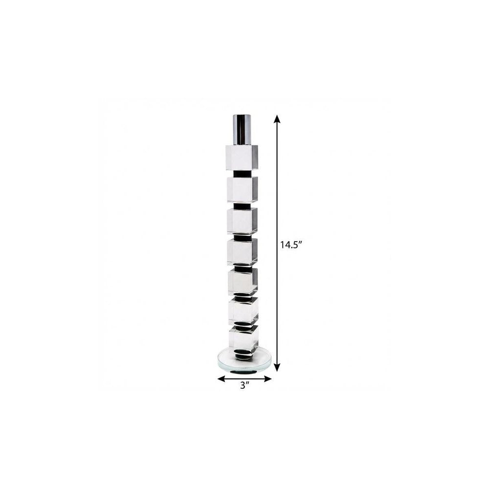 15" Silver Clear And Black Crystal Tabletop Taper Candlestick