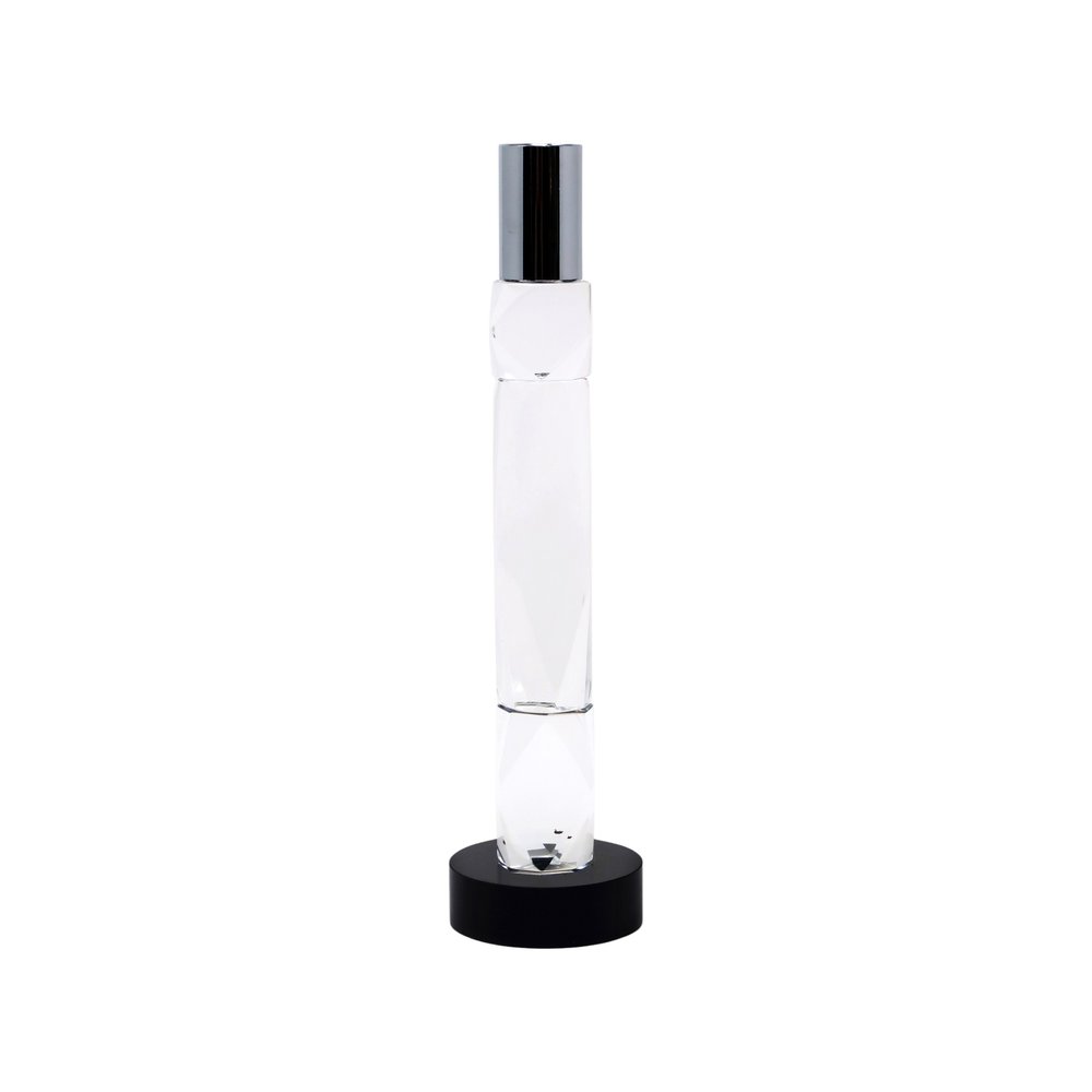 10" Silver Clear And Black Faceted Crystal Tabletop Taper Candlestick