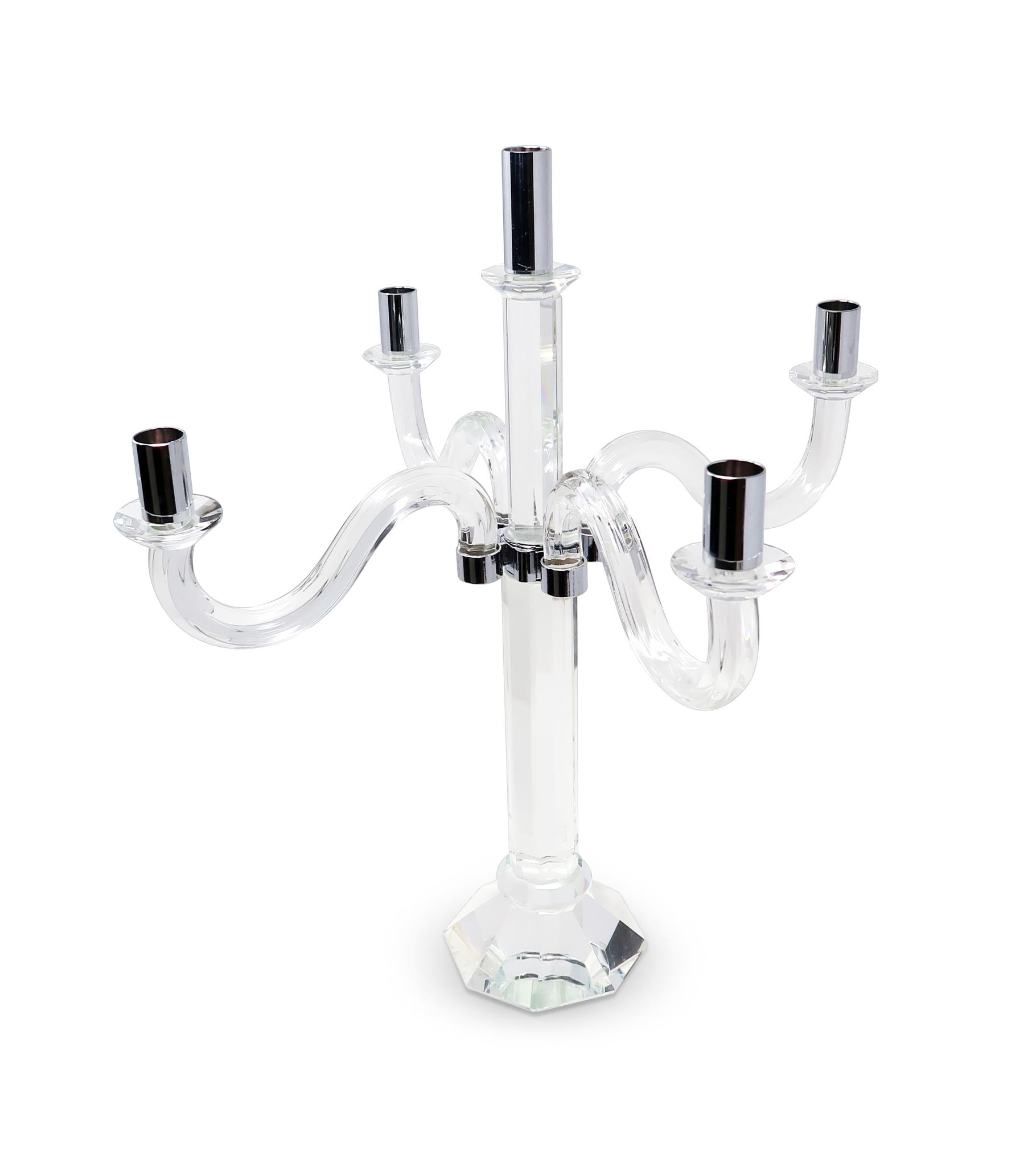 20" Clear And Silver Crystal Tabletop Candelabra Candle Holder