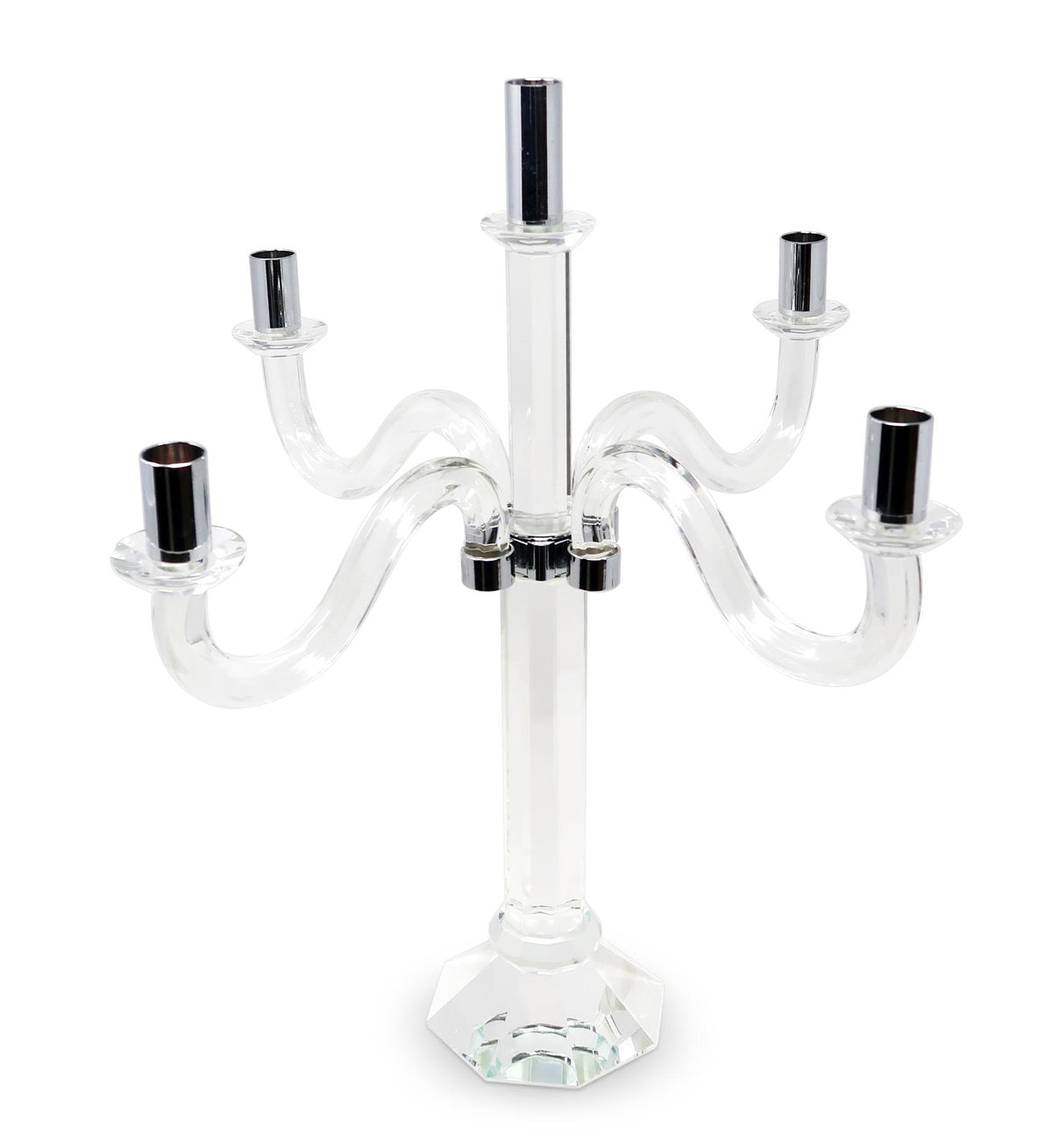 20" Clear And Silver Crystal Tabletop Candelabra Candle Holder