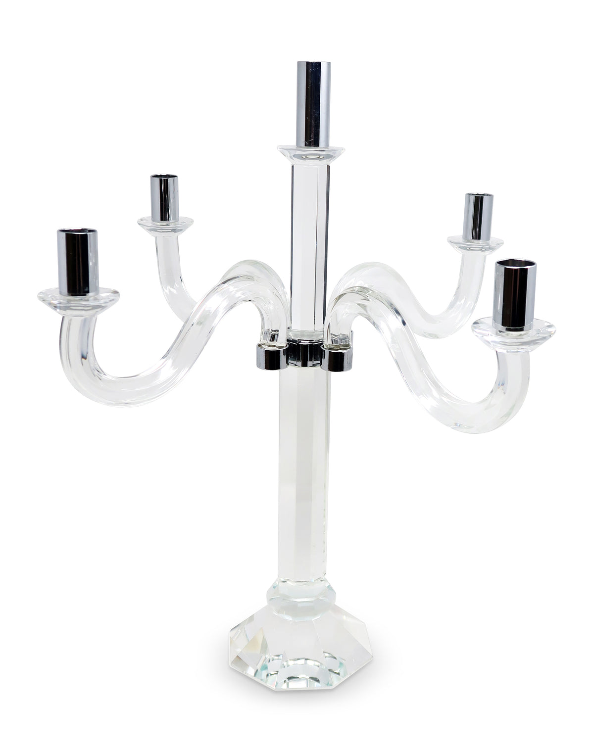 20" Clear And Silver Crystal Tabletop Candelabra Candle Holder