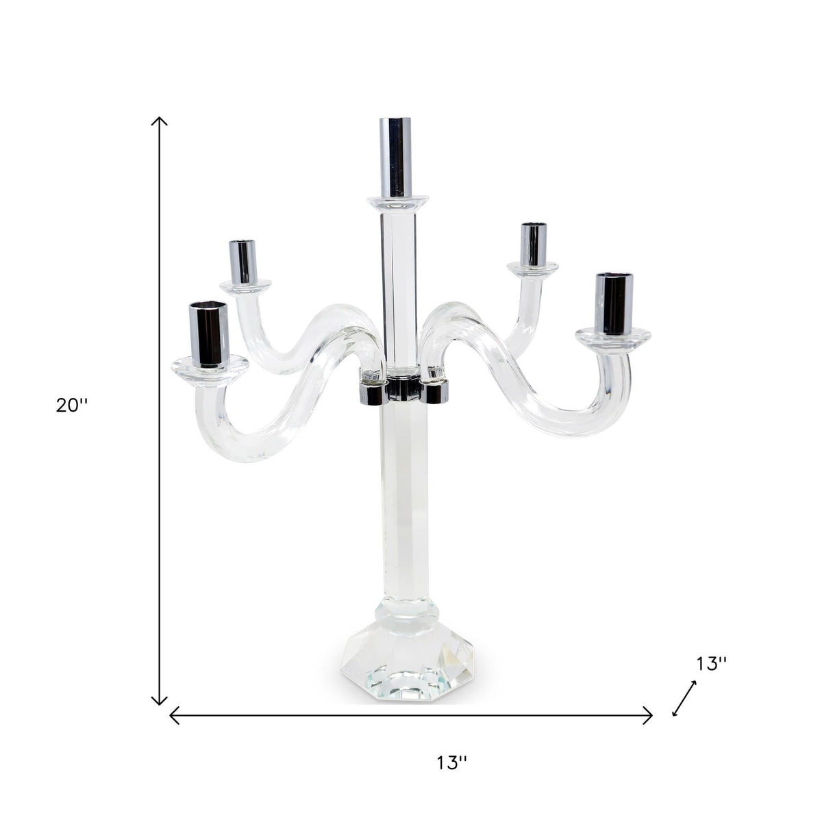 20" Clear And Silver Crystal Tabletop Candelabra Candle Holder