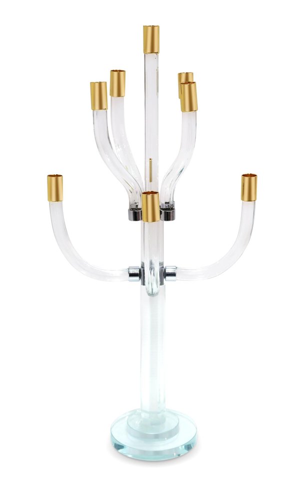 23" Clear Gold And Silver Crystal Tabletop Candelabra Candle Holder