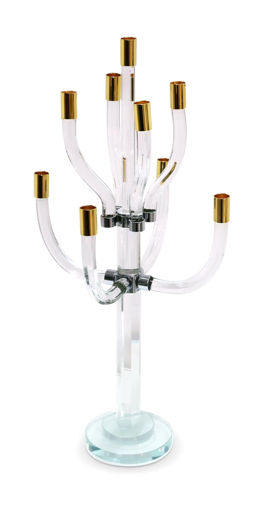 23" Clear Gold And Silver Crystal Tabletop Candelabra Candle Holder