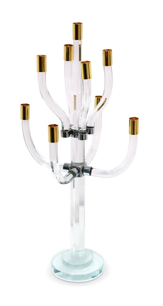 23" Clear Gold And Silver Crystal Tabletop Candelabra Candle Holder
