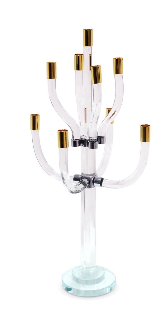 23" Clear Gold And Silver Crystal Tabletop Candelabra Candle Holder