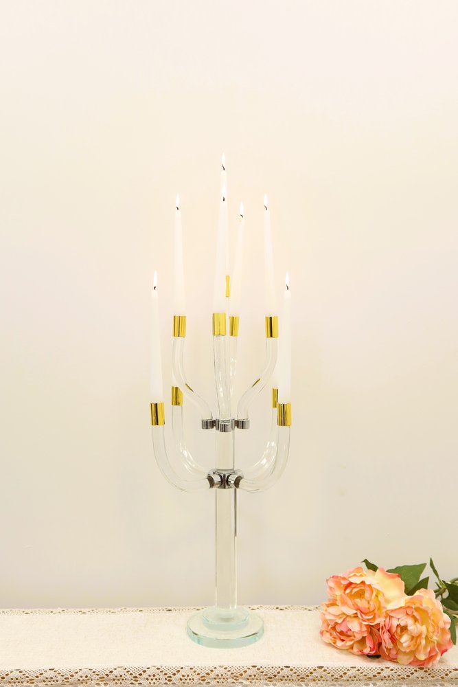23" Clear Gold And Silver Crystal Tabletop Candelabra Candle Holder