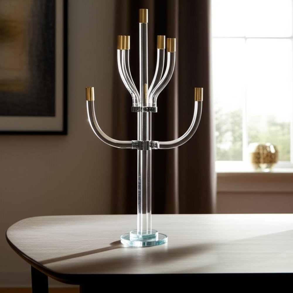 23" Clear Gold And Silver Crystal Tabletop Candelabra Candle Holder