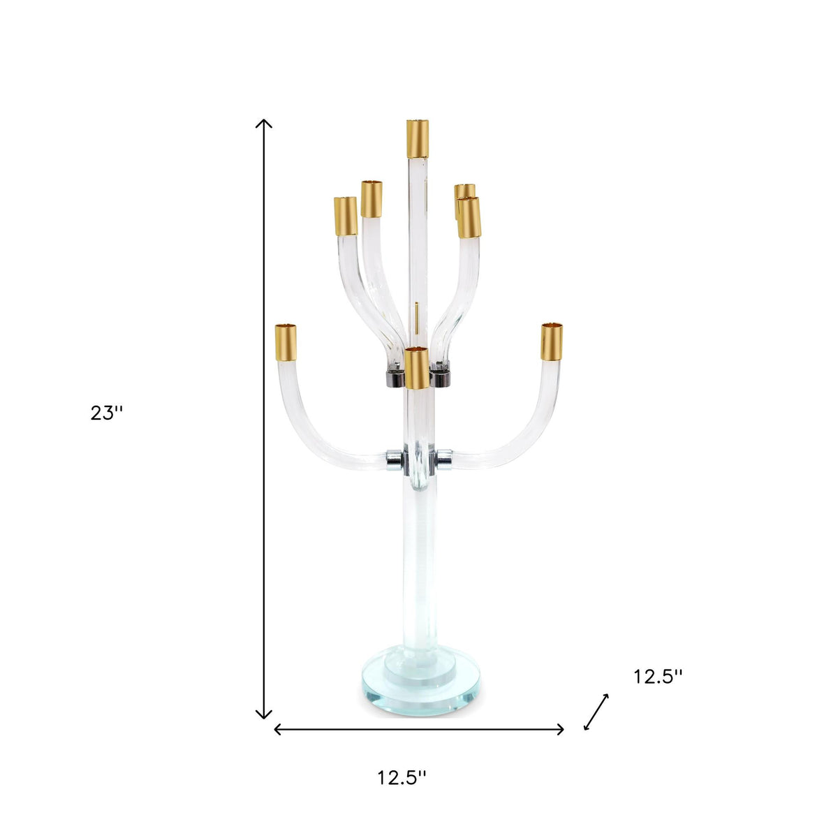 23" Clear Gold And Silver Crystal Tabletop Candelabra Candle Holder