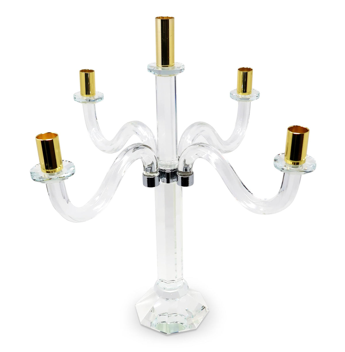 20" Clear Silver And Gold Crystal Tabletop Candelabra Candle Holder