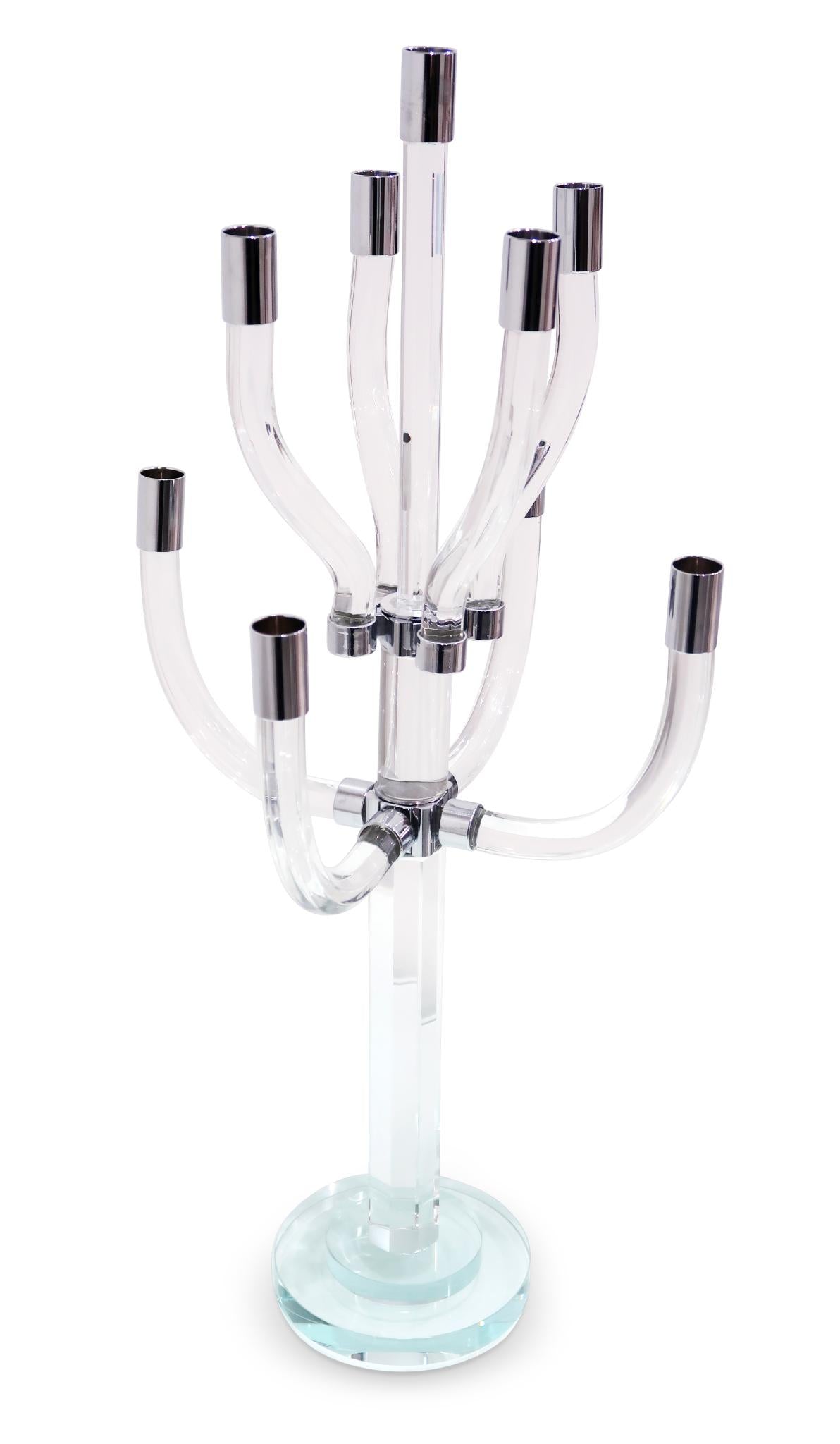 23" Clear And Silver Crystal Tabletop Candelabra Candle Holder