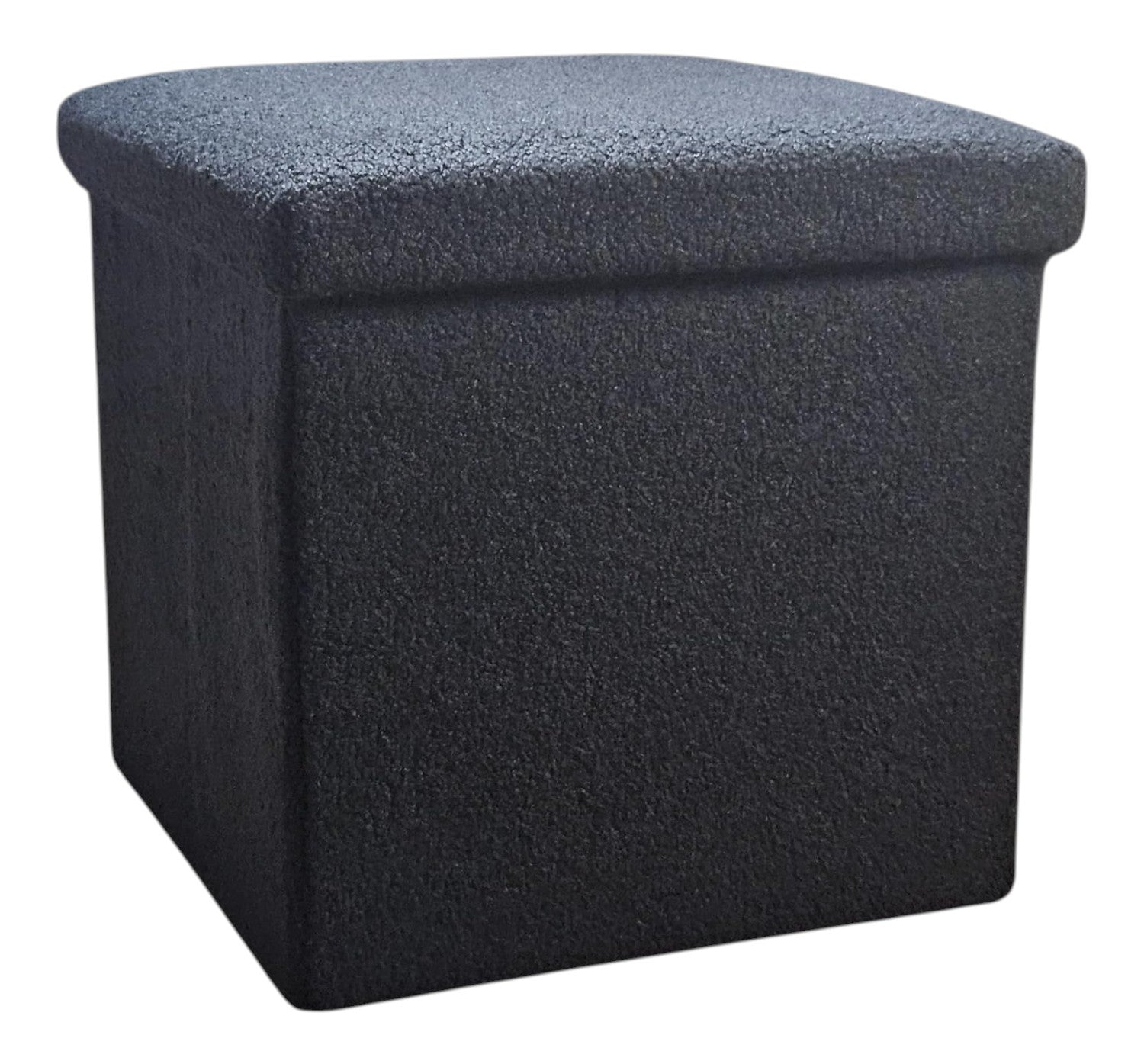 15" Black Boucle Cube Ottoman With Storage