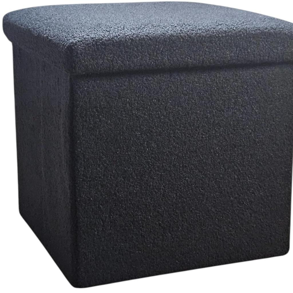 15" Black Boucle Cube Ottoman With Storage