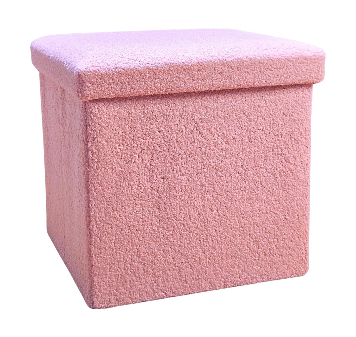 15" Pink Boucle Cube Ottoman With Storage