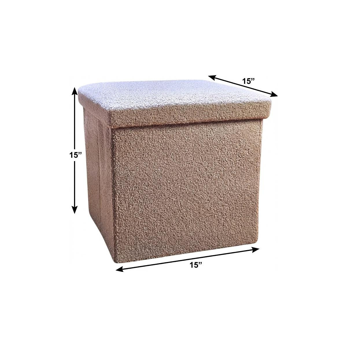 15" Taupe Boucle Cube Ottoman With Storage
