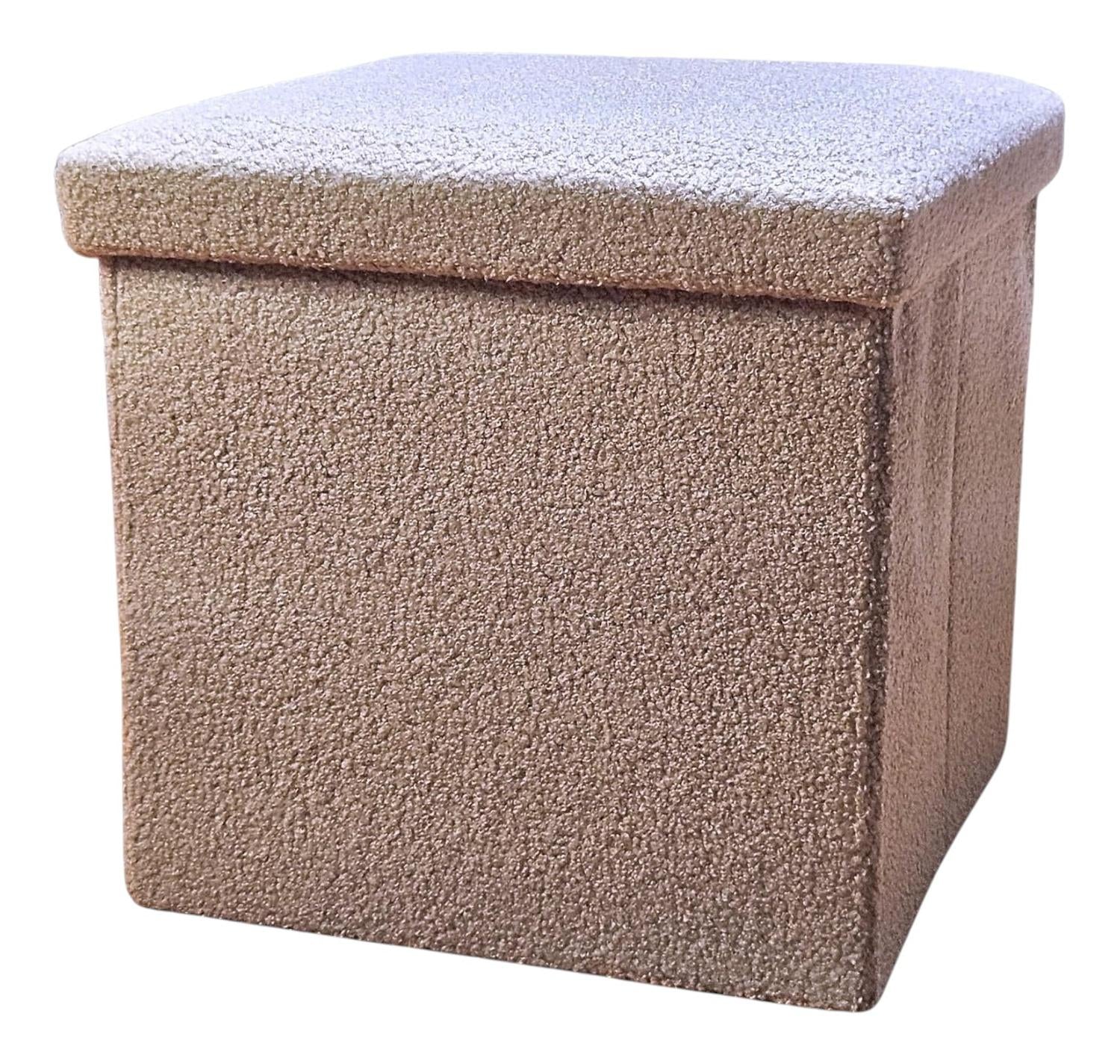 15" Taupe Boucle Cube Ottoman With Storage