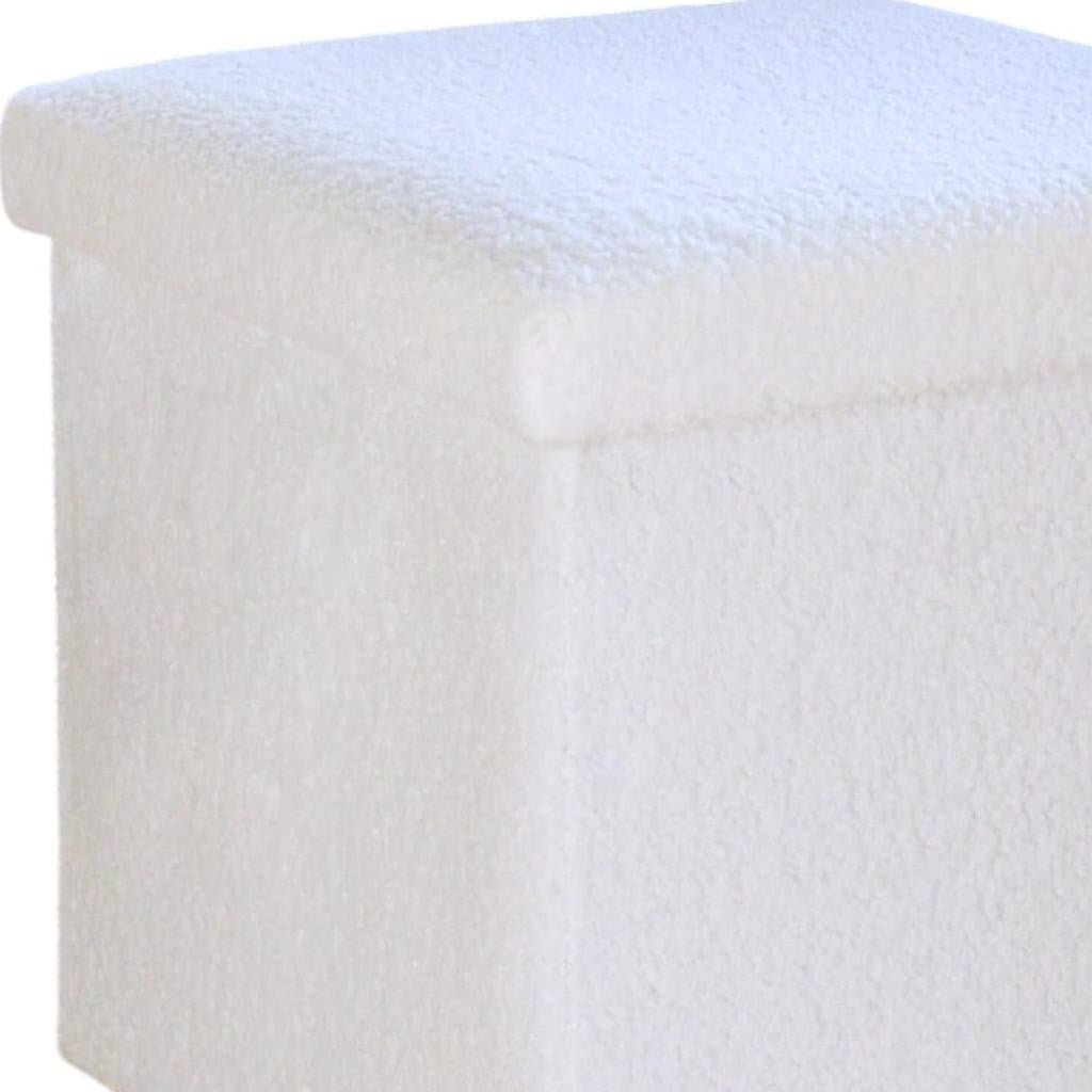 15" White Boucle Cube Ottoman With Storage