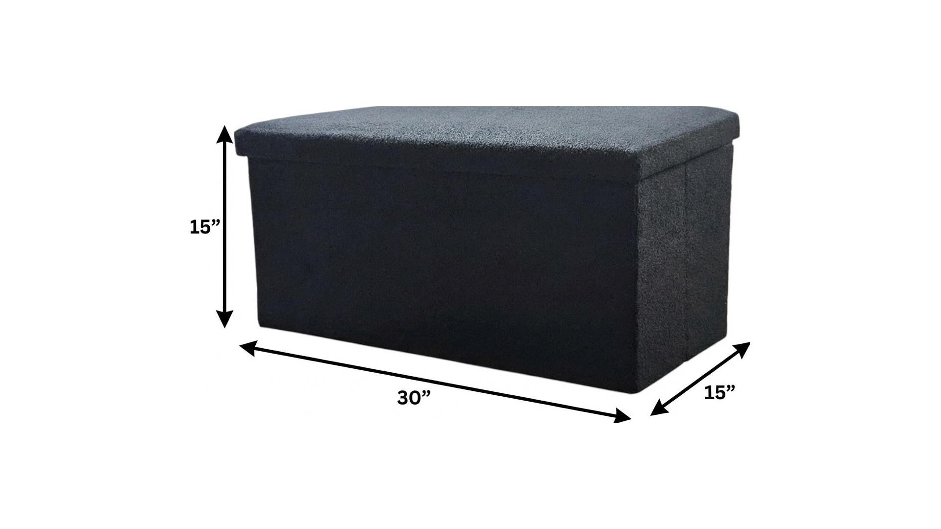 30" Black Boucle Ottoman With Storage