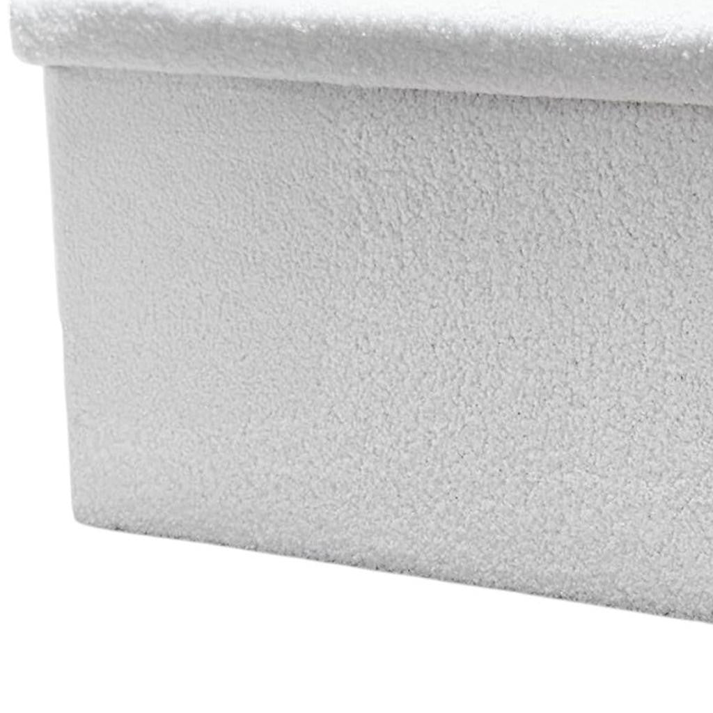 30" White Boucle Ottoman With Storage