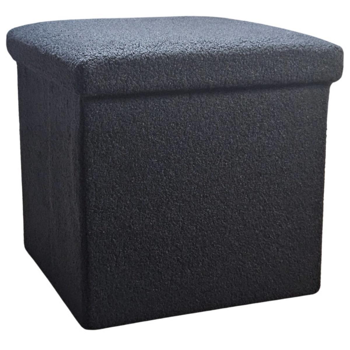 12" Black Boucle Cube Ottoman With Storage