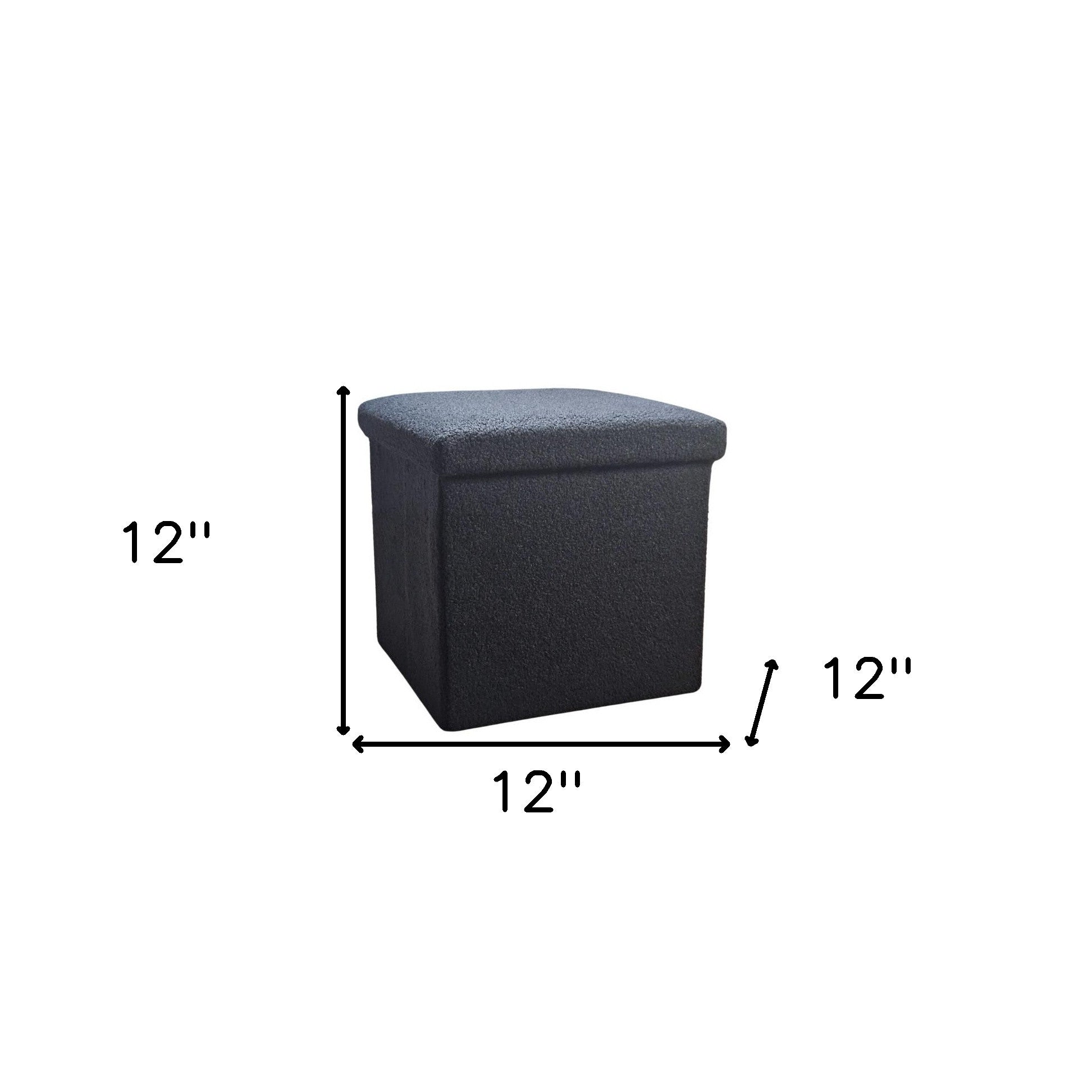 12" Black Boucle Cube Ottoman With Storage