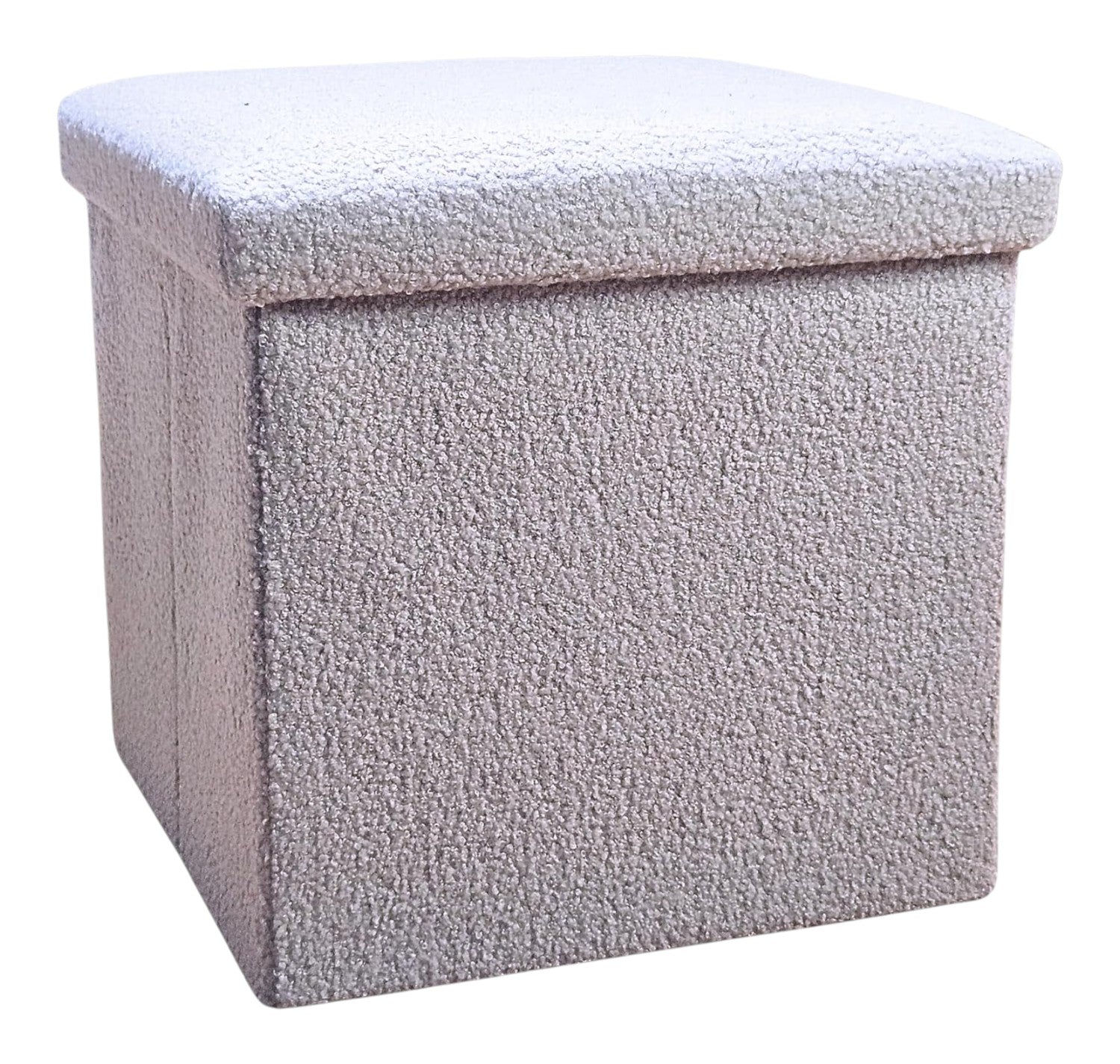 12" Gray Boucle Cube Ottoman With Storage