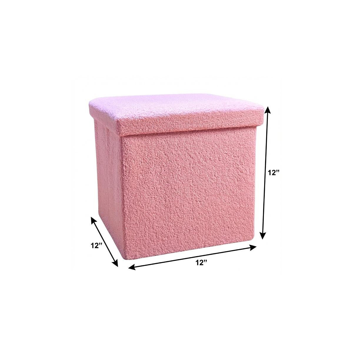 12" Pink Boucle Cube Ottoman With Storage