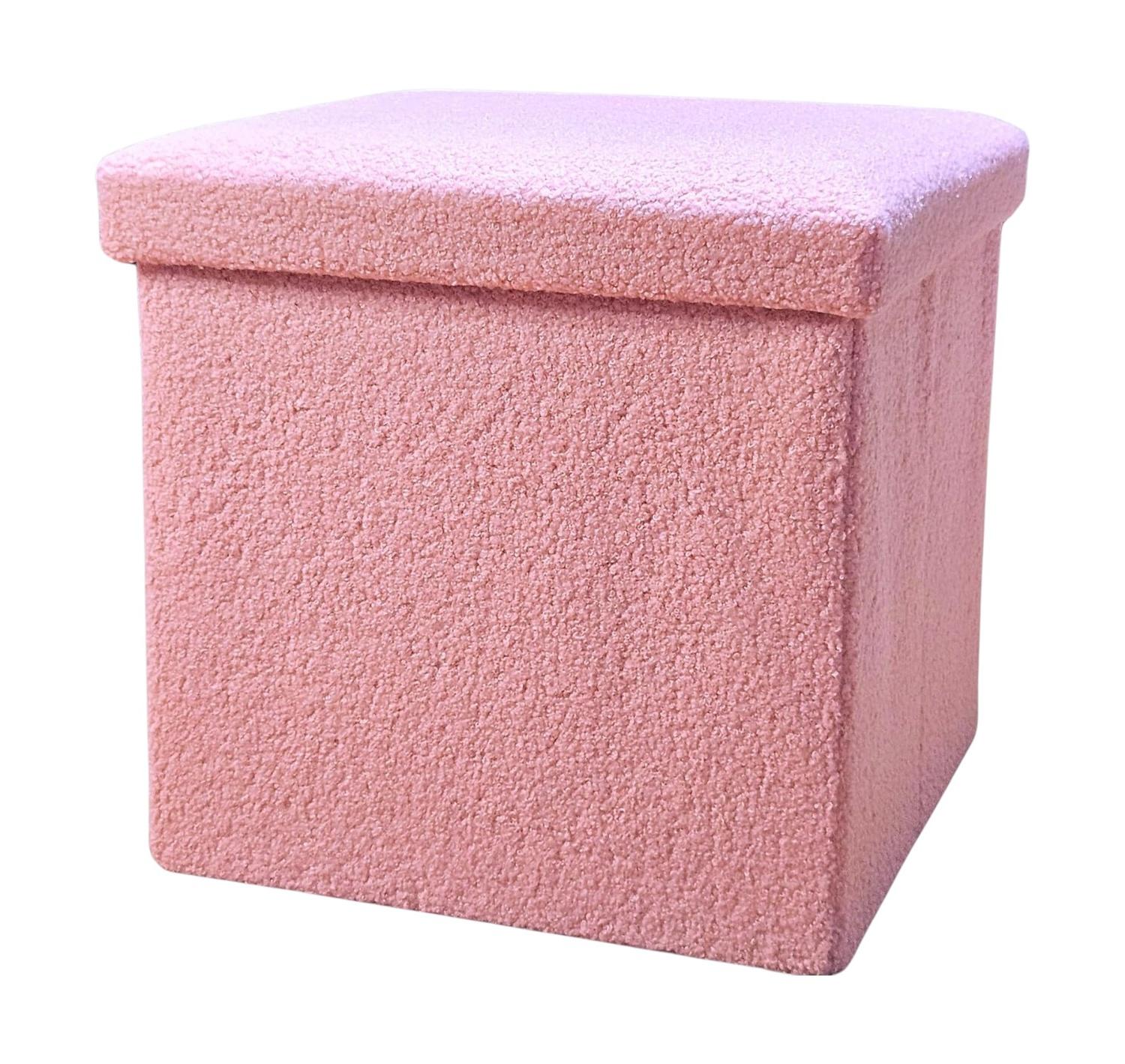 12" Pink Boucle Cube Ottoman With Storage