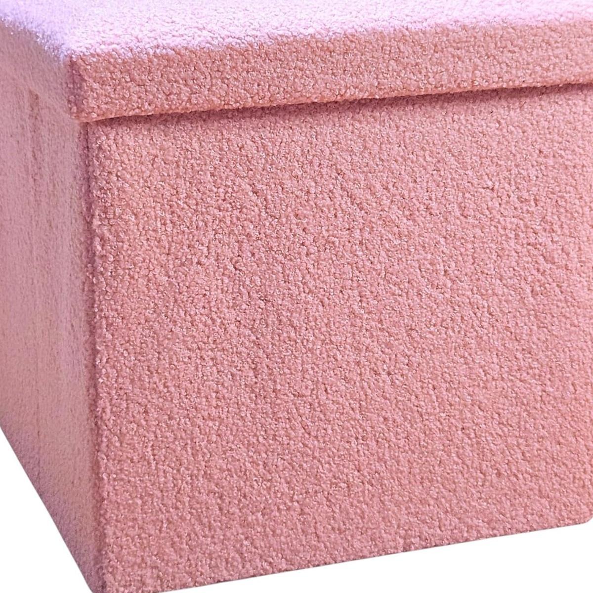 12" Pink Boucle Cube Ottoman With Storage