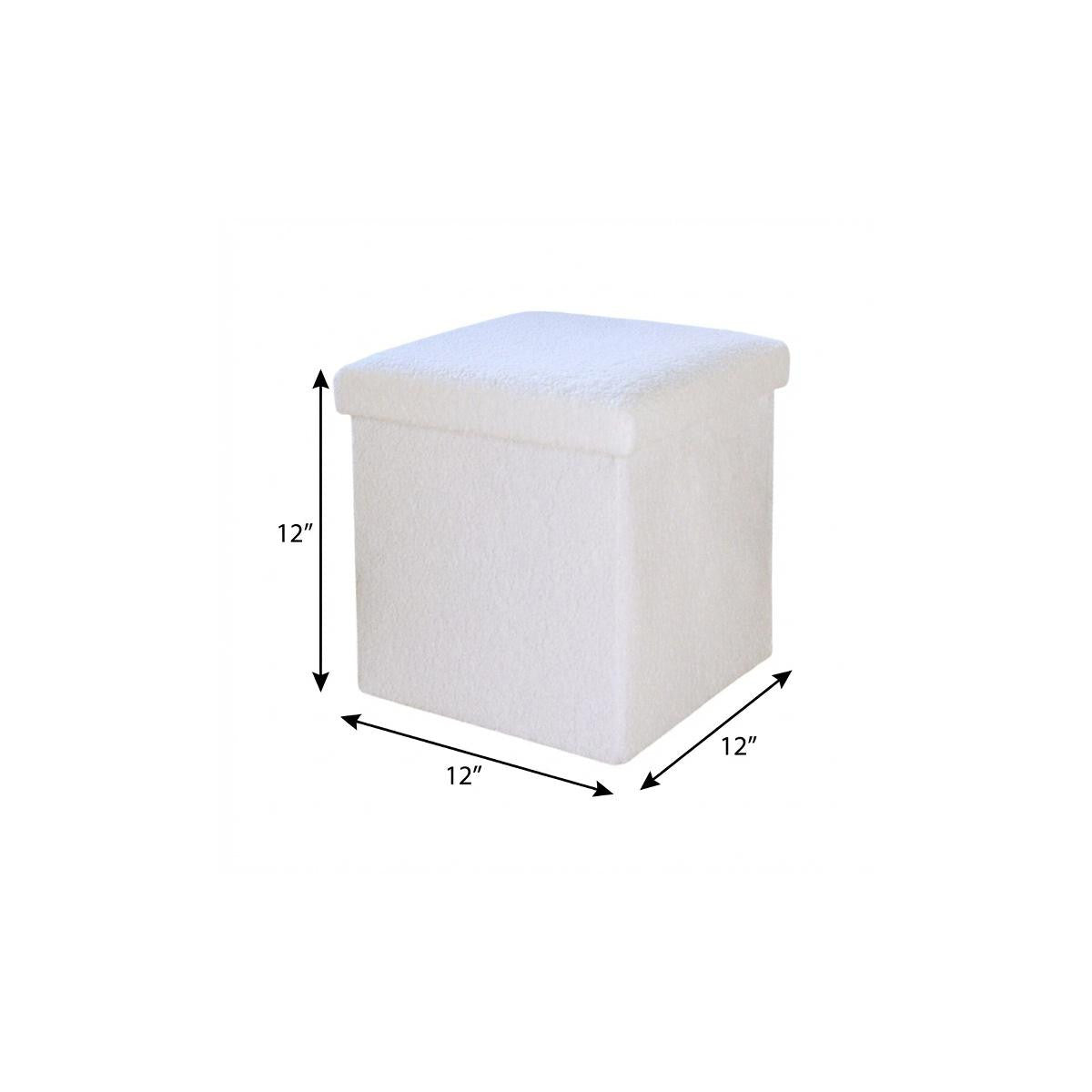 12" White Boucle Cube Ottoman With Storage