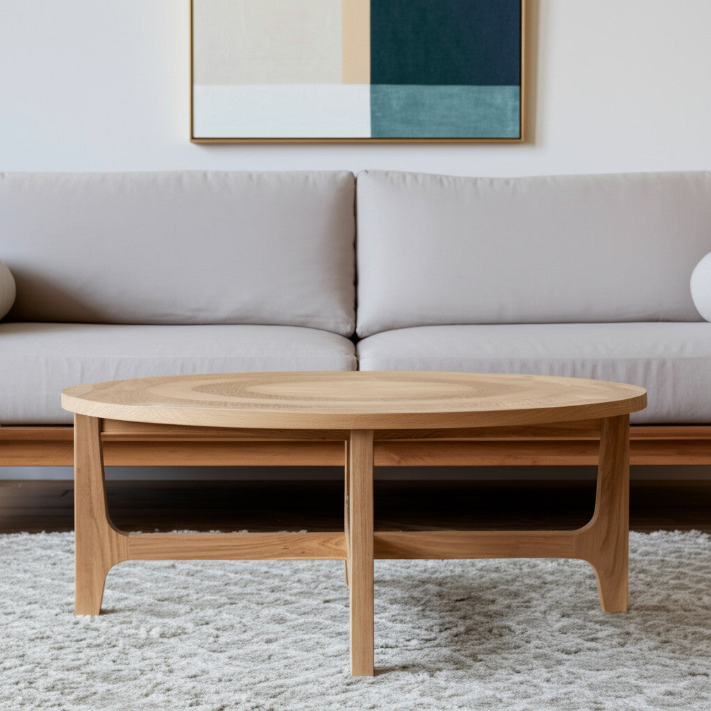 39" Natural and White Solid Wood Round Distressed Coffee Table